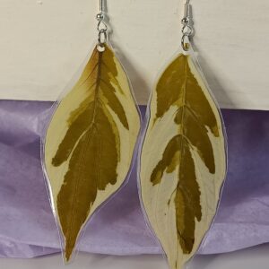 Aidoista lehdistä tehdyt korvakorut - laikkukirjokanukka (iso lehti )